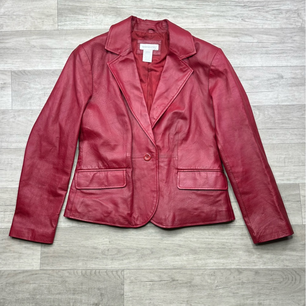 Vintage Worthington Genuine Leather Red Blazer